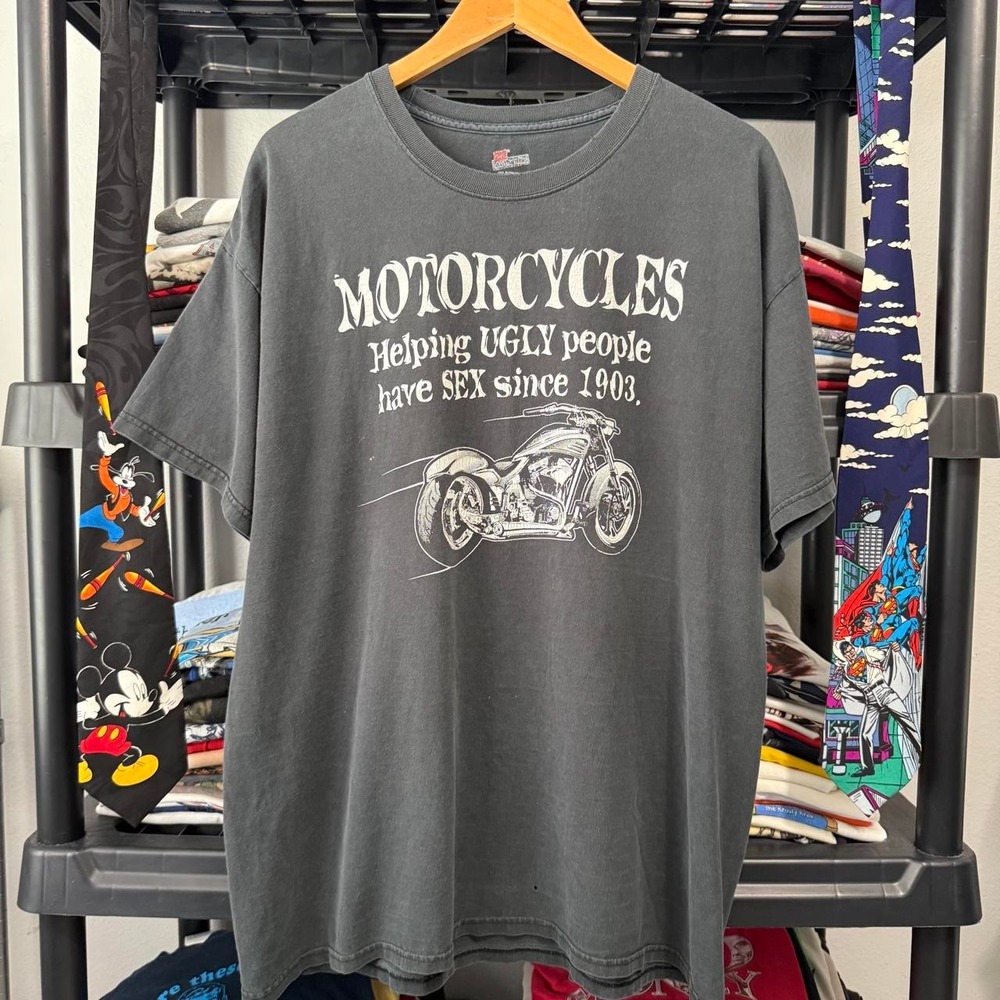 Vintage Lone Rider Biker Graphic Tee Faded Black XL Moab Utah Funny T-Shirt